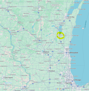 Fond du Lac, Wisconsin Map incl Milwaukee, Chicago, CR 