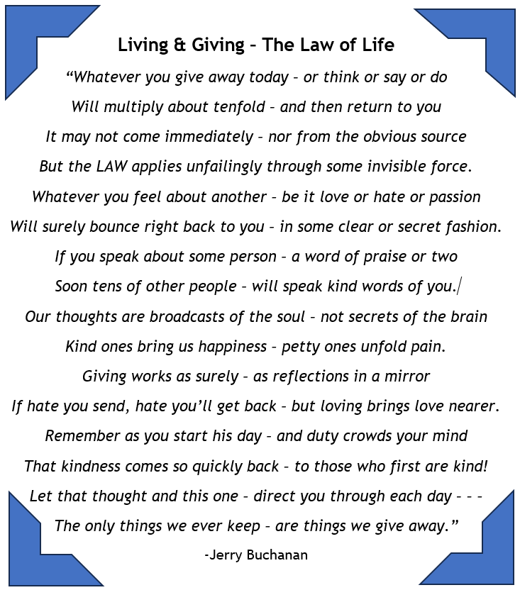 Living & Giving – The Law of Life Jerry Buchanan - Framed