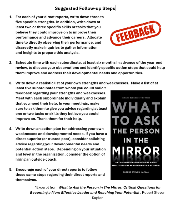 Suggested Follow-up Steps Giving & Getting Feedback - What to Ask the Person in the Mirror