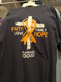 Warriors for Doug t-shirt back (back closeup)