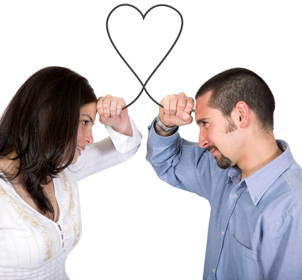 connected soulmates - heart shape of love over a white background